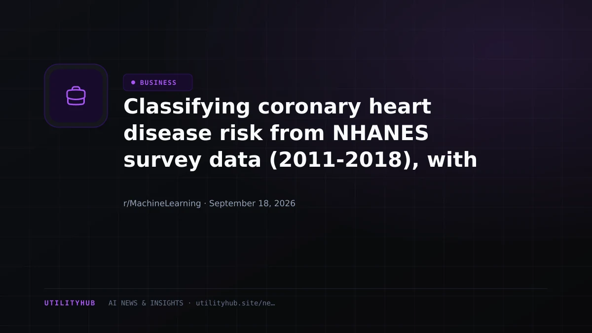 Visual for Classifying coronary heart disease risk from NHANES survey data (2011-2018), with a full leakage audit and calibration check