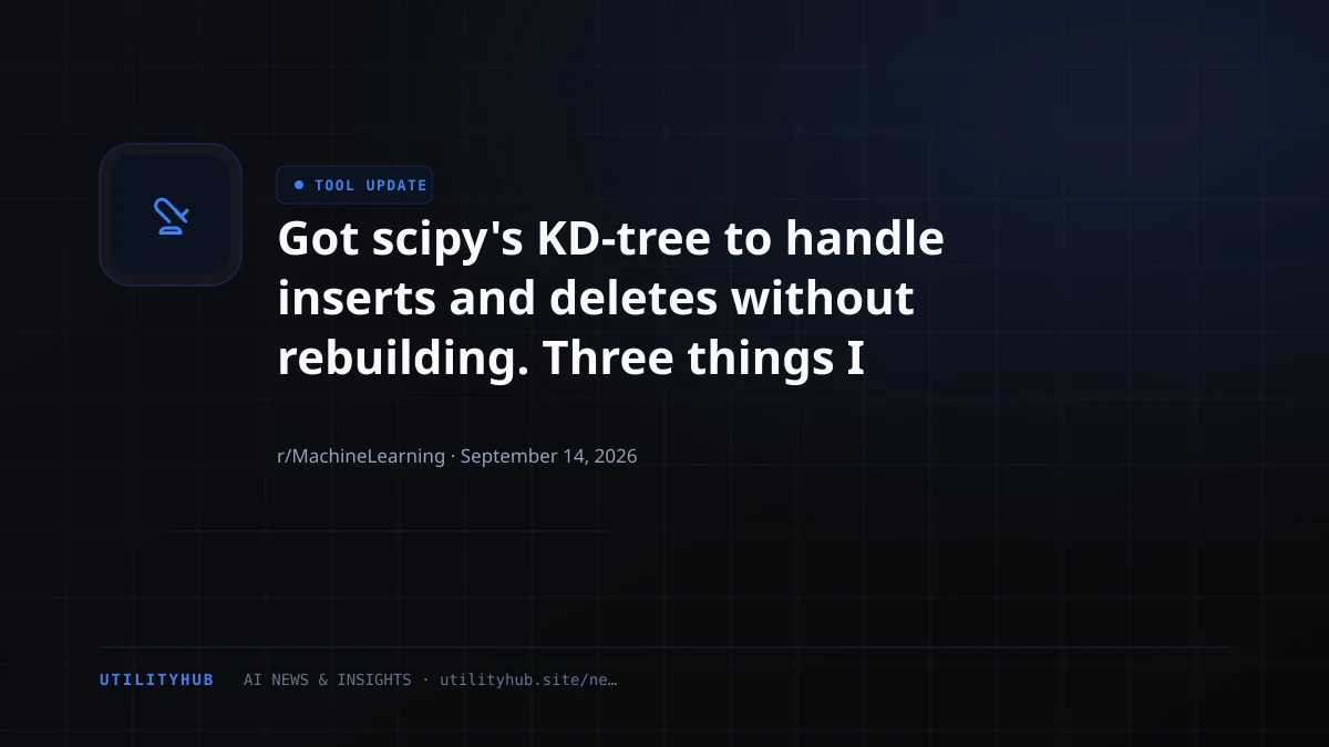 Visual for Got scipy's KD-tree to handle inserts and deletes without rebuilding. Three things I learned