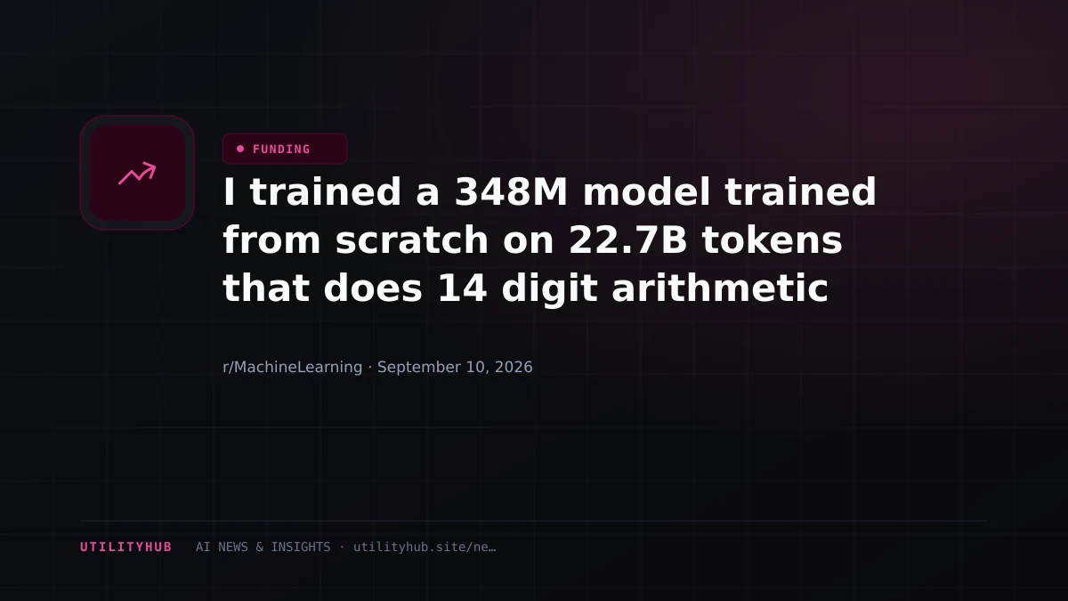 Visual for I trained a 348M model trained from scratch on 22.7B tokens that does 14 digit arithmetic