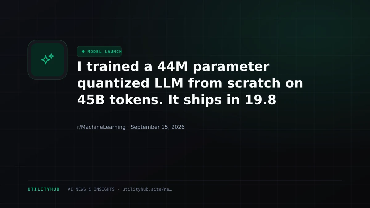Visual for I trained a 44M parameter quantized LLM from scratch on 45B tokens. It ships in 19.8 MB and runs at ~1,900 tok/s on CPU.
