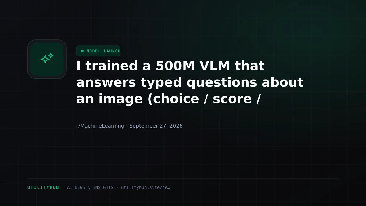 Visual for I trained a 500M VLM that answers typed questions about an image (choice / score / yes-no) with calibrated probabilities. ~400 ms on an M1 Pro, no text generation