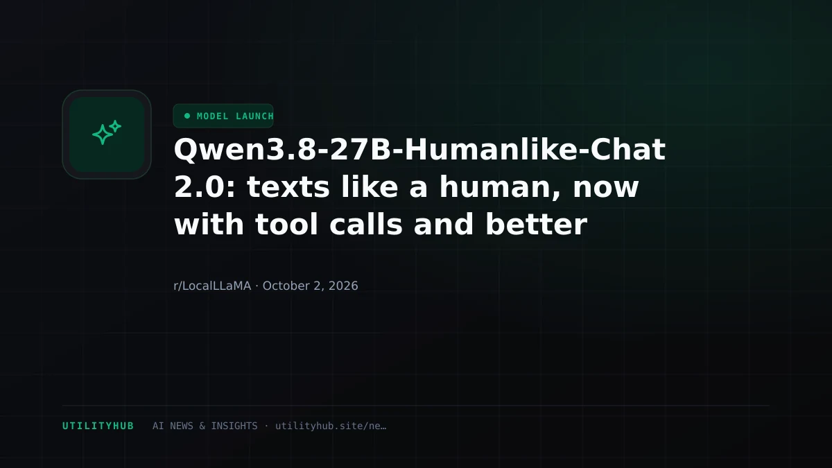 Visual reporting for Qwen3.8-27B-Humanlike-Chat 2.0: texts like a human, now with tool calls and better instruction following