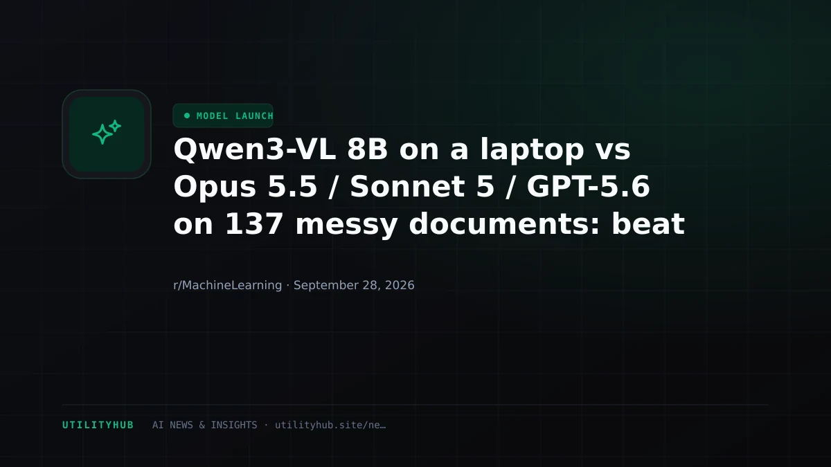 Visual for Qwen3-VL 8B on a laptop vs Opus 5.5 / Sonnet 5 / GPT-5.6 on 137 messy documents: beat GPT-5.6 on tax forms, lost badly on Indian date formats
