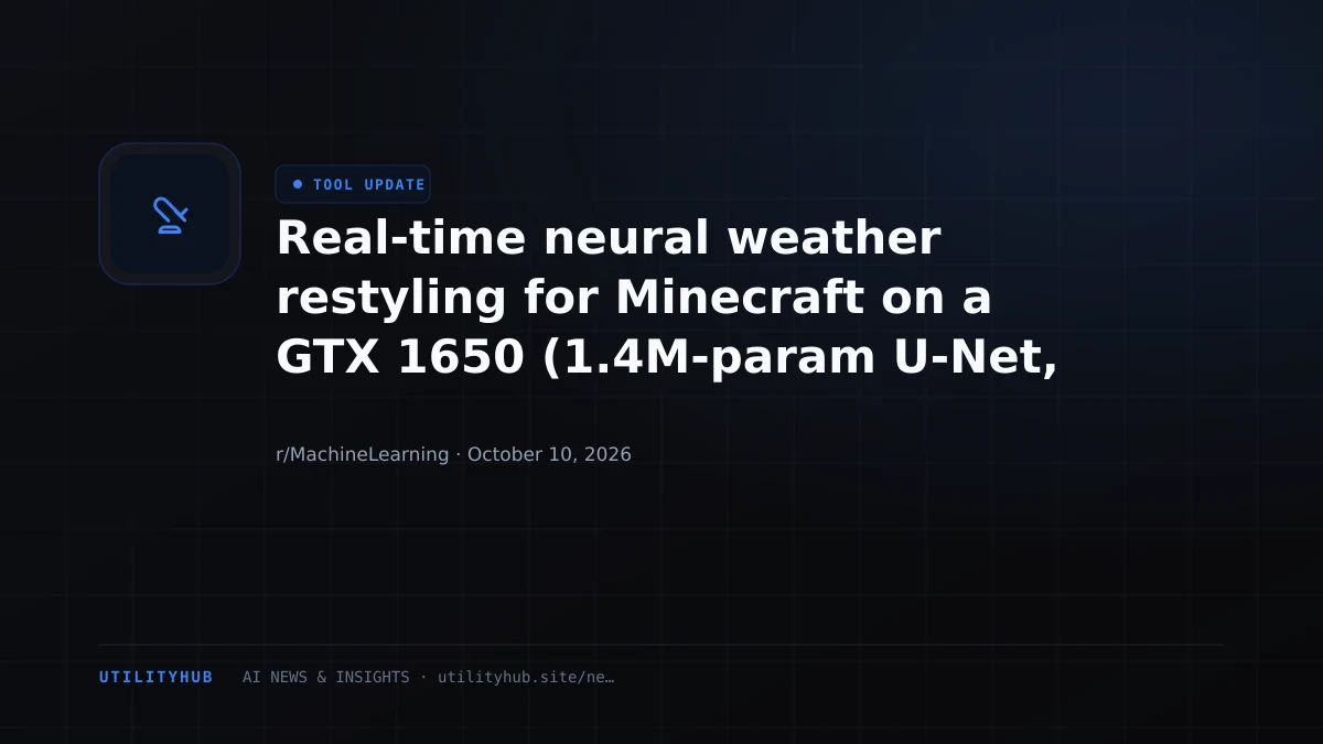 Visual reporting for Real-time neural weather restyling for Minecraft on a GTX 1650 (1.4M-param U-Net, distilled from FLUX.2 klein, 30-40 FPS realtime on budget GPU)