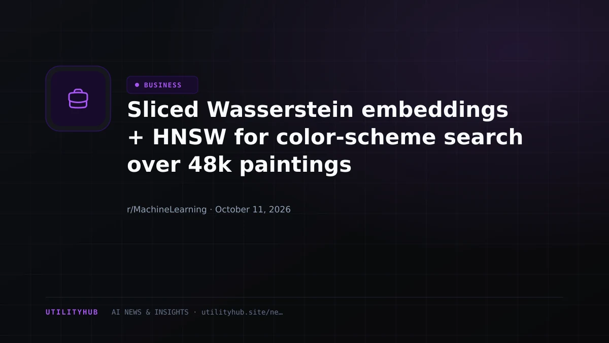 Visual reporting for Sliced Wasserstein embeddings + HNSW for color-scheme search over 48k paintings