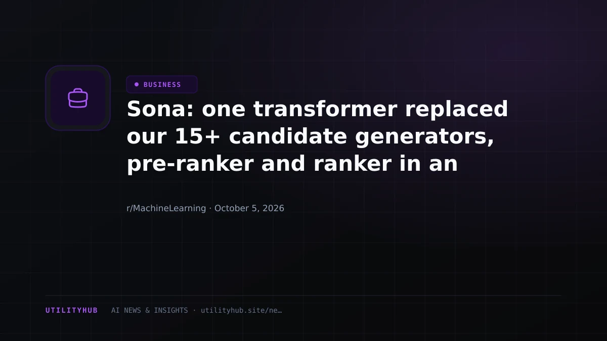 Visual reporting for Sona: one transformer replaced our 15+ candidate generators, pre-ranker and ranker in an A/B test
