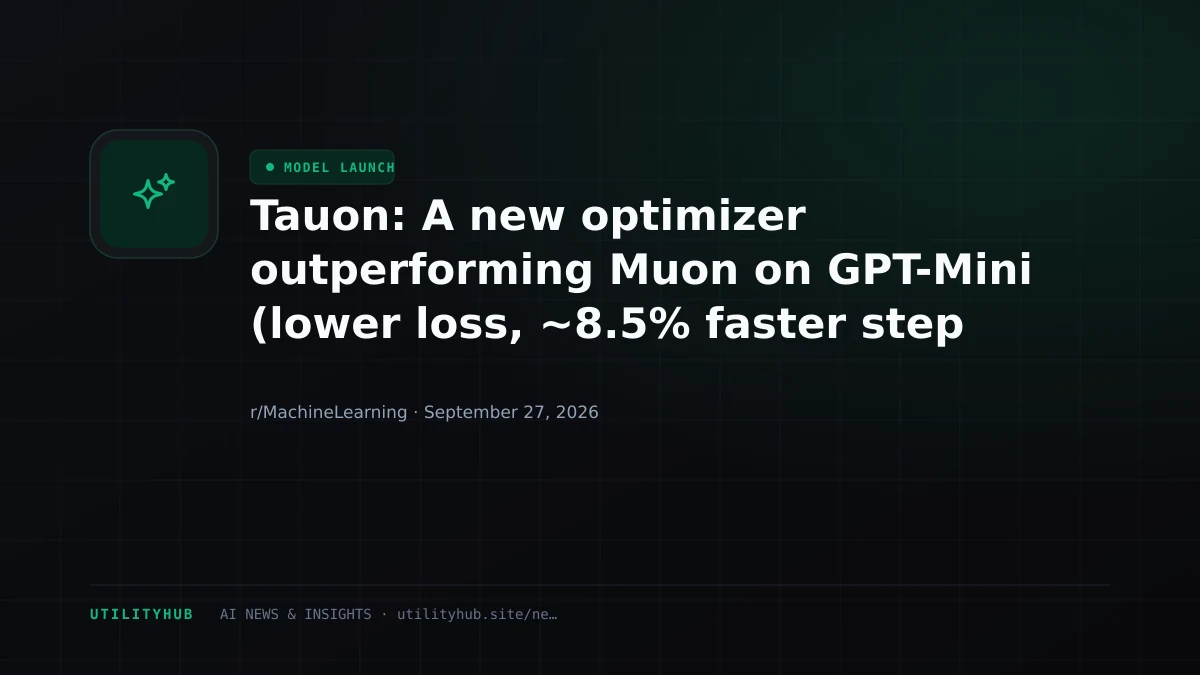 Visual for Tauon: A new optimizer outperforming Muon on GPT-Mini (lower loss, ~8.5% faster step time)