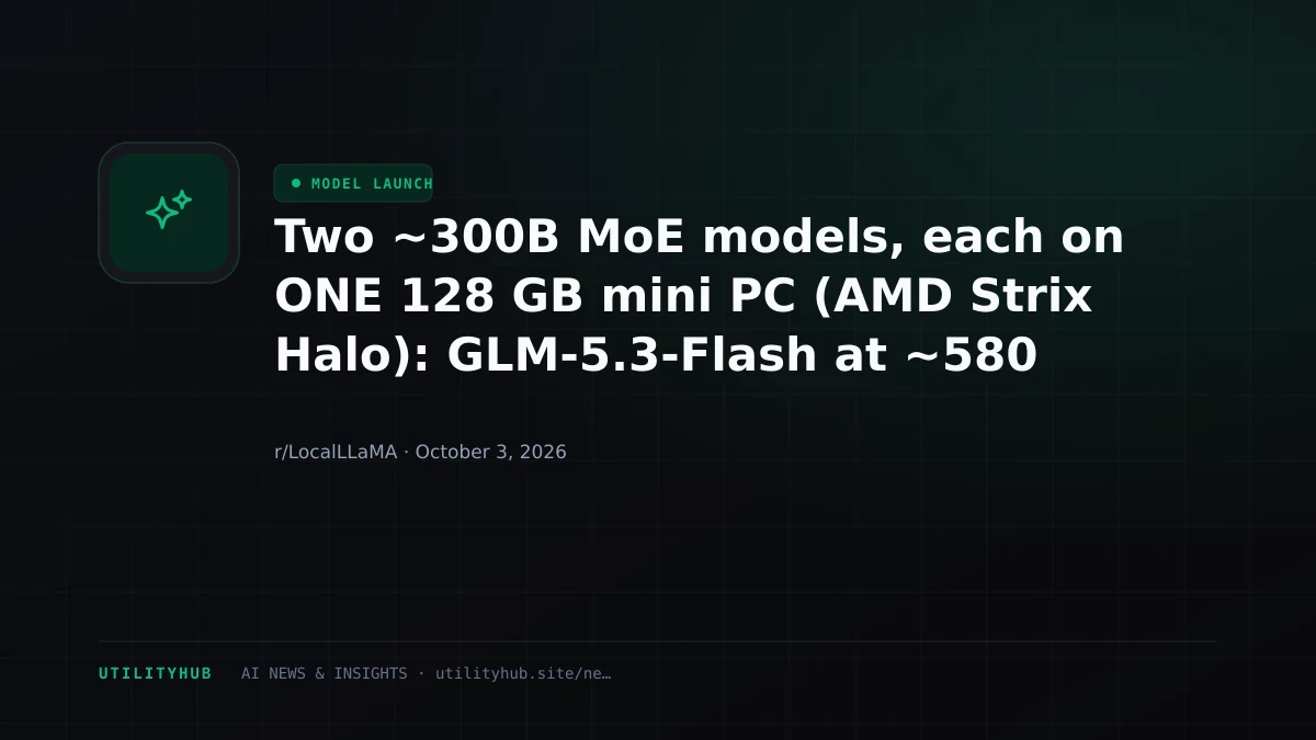 Visual reporting for Two ~300B MoE models, each on ONE 128 GB mini PC (AMD Strix Halo): GLM-5.3-Flash at ~580 tok/s prefill, MiMo-V2.6-Flash up to 44 tok/s decode. EXL3 weights + open ROCm engine
